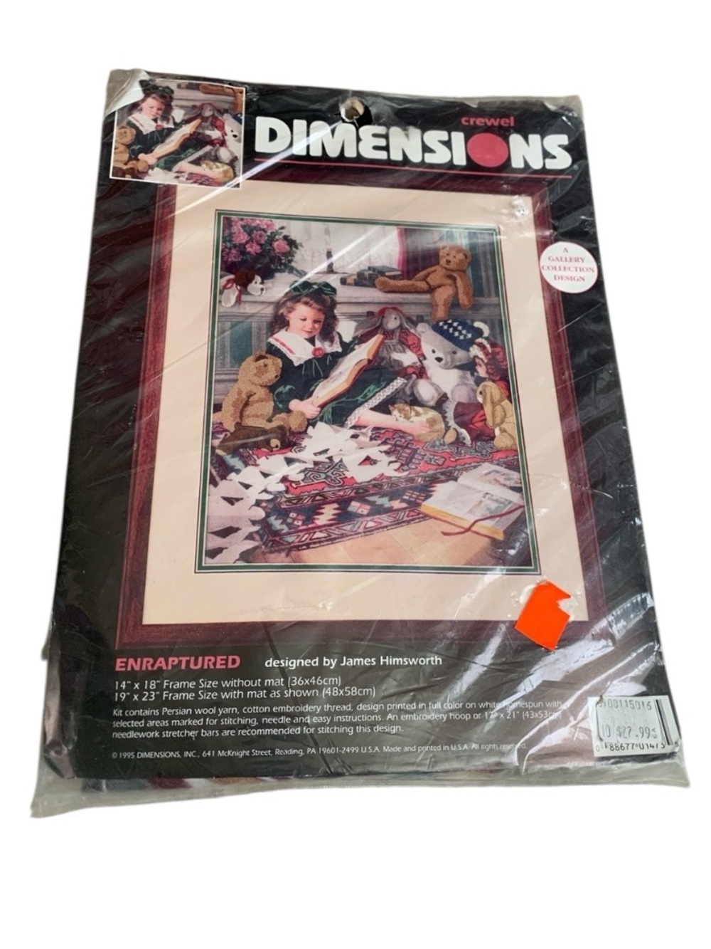 Vintage 1995 Dimensions Enraptured Crewel Embroidery Kit New Girl Book Bear Wool